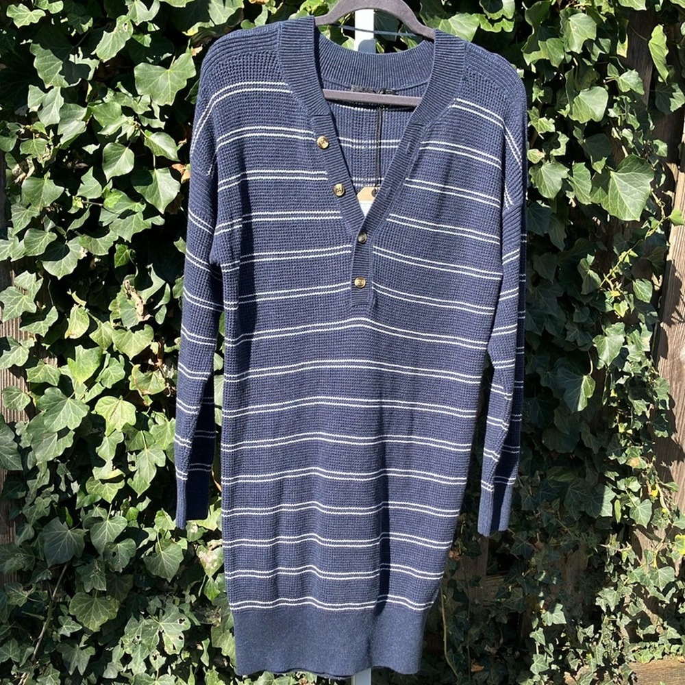 Prana‎ Milani Henley Dress Nautical Stripe long sleeve size sweater thermal new